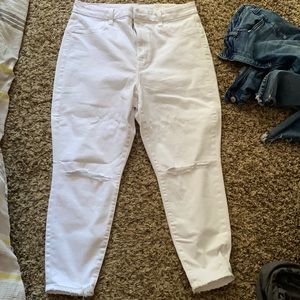 White super stretch jeans with holes in knees 14 short